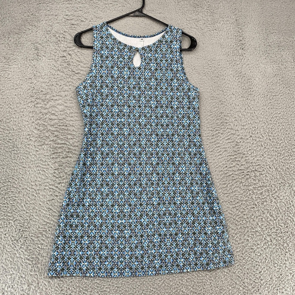 Nuu Muu Dress Womens M Blue Geometric Sleeveless Pocket A Line Active Athletic